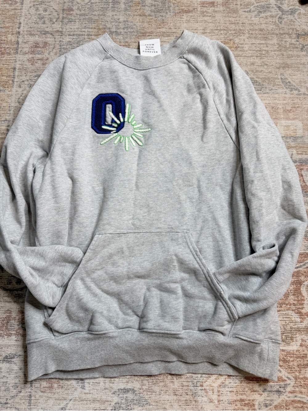 aerie Light Gray Crewneck Sweatshirt with Neon Yellow Accent